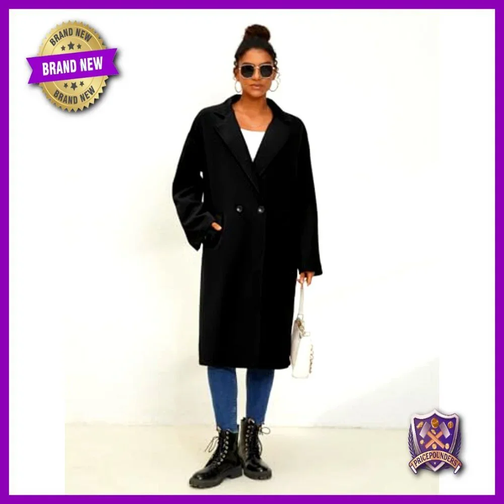 Oversized Wool Blend Trench Coat Double Breasted Long Winter Overcoat Chic